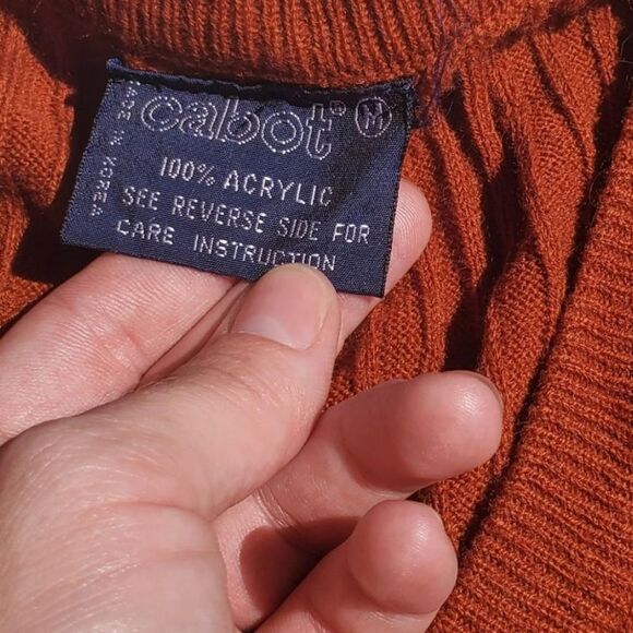 Vintage 1960 1970 Cabot Mens Rust Brown Vneck Ribbed Sweater Vest - Picture 5 of 5